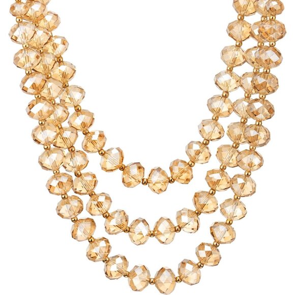 Crystal Beads Statement Necklace, Three-strand Layered Necklace, Waterfall - Picture 3 of 6